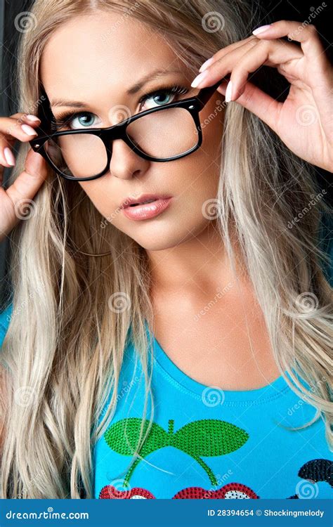 Blonde With Glasses Stock Photo Image Of Hair Black 28394654