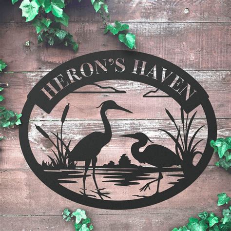 Herons Monogram Sign Coastal Metal Sign Lake View Metal Sign