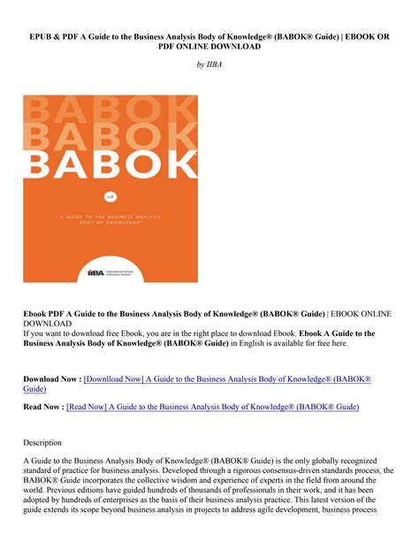 Pdf A Guide To The Business Analysis Body Of Knowledge® Babok® Guide Iiba By Annanichols1