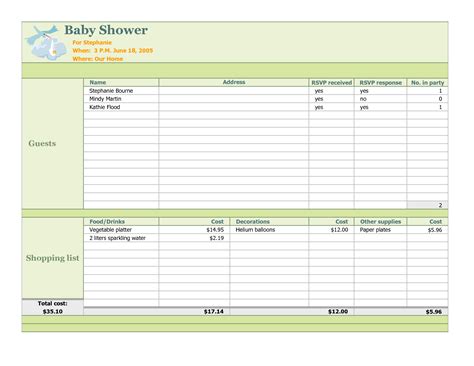 Bridal Shower Planning Spreadsheet In Photo Baby Shower Registry
