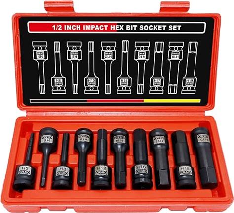 DAKCOS 10 Pieces 1 2 Drive Impact Hex Bit Socket Set Metric Impact