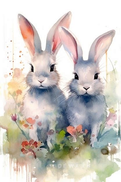 Premium Ai Image There Are Two Rabbits That Are Sitting Next To Each