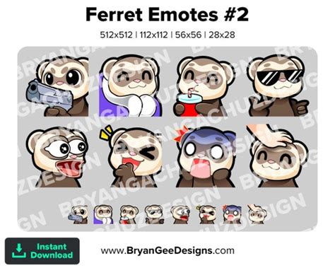 Hurón Twitch Emotes Gun Cozy Sip Cool Pog Lul Laughing Scared Etsy España