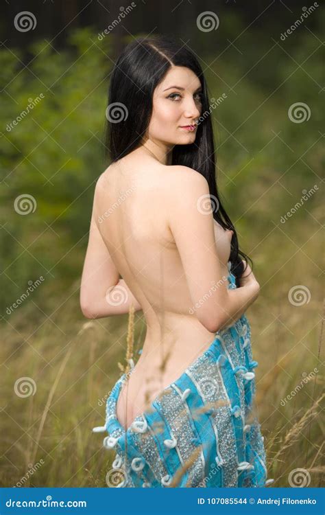 Charming Long Haired Nude Brunette Posing On Nature Stock Photo Image Of Female Attractive
