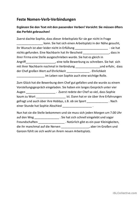 Lückentext Deutsch DAF Arbeitsblätter pdf doc