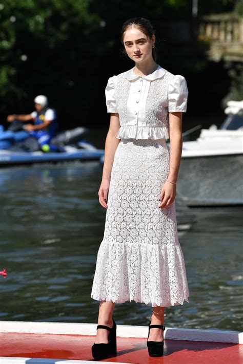 Raffey Cassidy In A White Floral Suit Arrives At The Excelsior Hotel During The 77th Venice Film