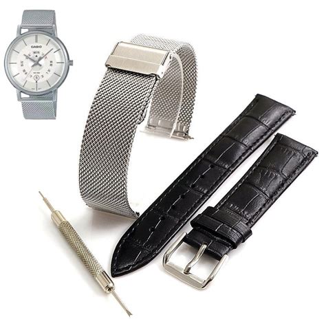 Mesh Steel And Leather Replacement Watch Band Fits Casio Mtp B Mtp