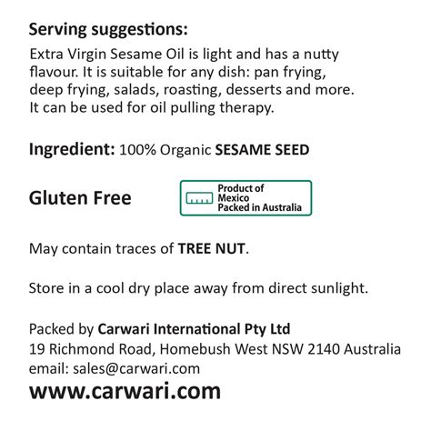 Carwari Organic Extra Virgin Sesame Oil 250ml