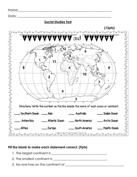 Continents And Oceans Worksheet Printable Pdf Template