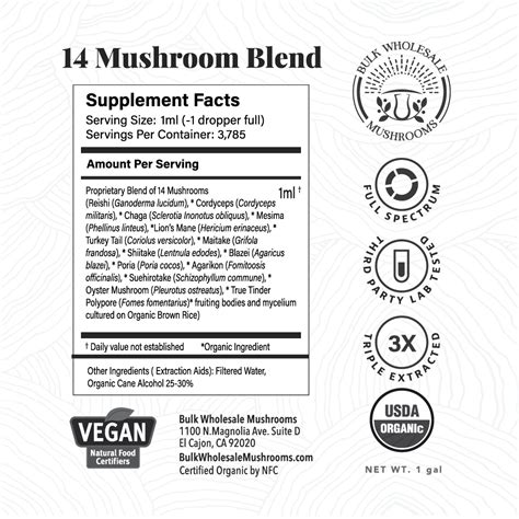 14 Blend Mushroom Bulk Tincture Bulk Wholesale Mushrooms