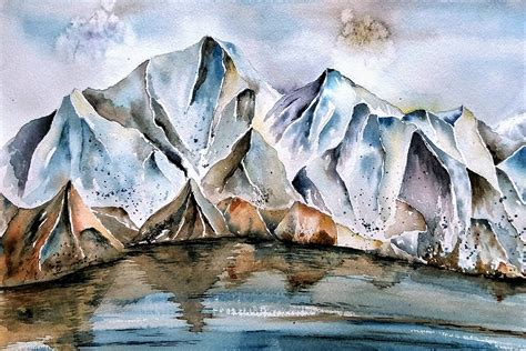 Aquarell Berge Watercolor Mountains Aquarell Ausmalen Berge