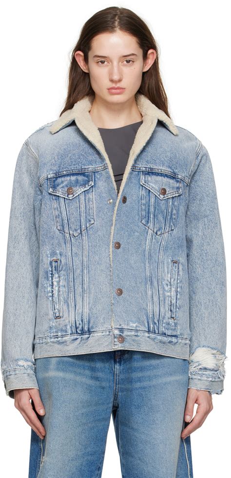 Mm Maison Margiela Blue Faux Fur Collar Denim Jacket Mm Maison Margiela