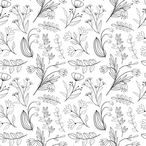 Floral Seamless Pattern In Black And White Line Style Doodle Flowers