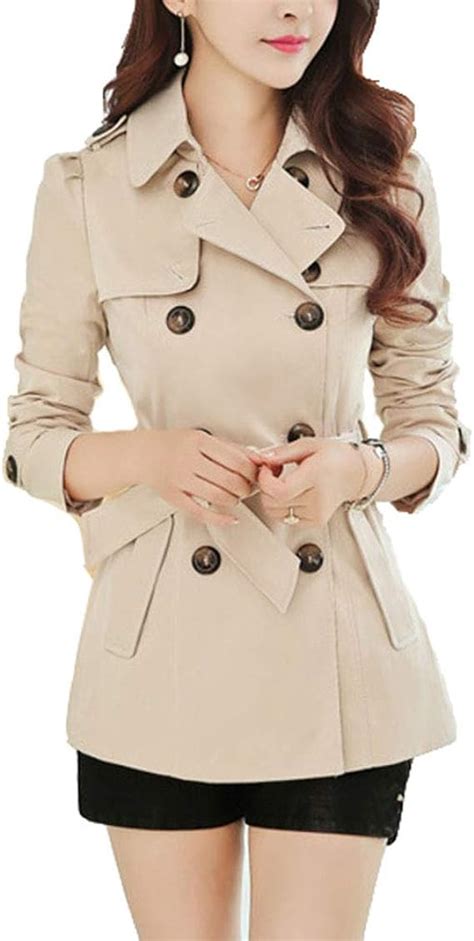 Classic Pink Damen Kurz Trenchcoat Zweireihig Slim Revers Mantel