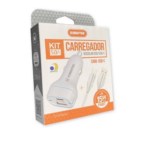 Kit Carregador Veicular 15W Tipo C USB Cabo Tipo C 1m CV206UC