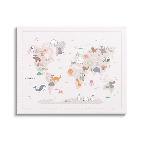 Stupell Industries Native Wildlife Animals Countries World Map Education by Andrea Jasid Grassi ...