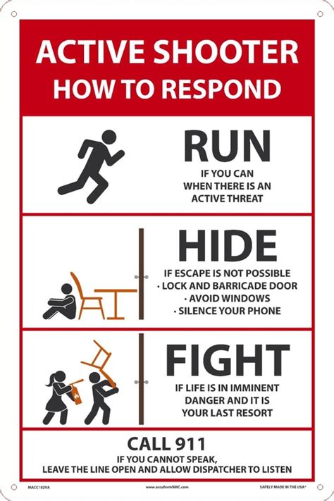 Safety Sign Active Shooter How To Respond Run Hide Fight