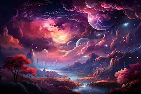 Premium AI Image | Dreamy Scenery with Colorful Neon Clouds Floating