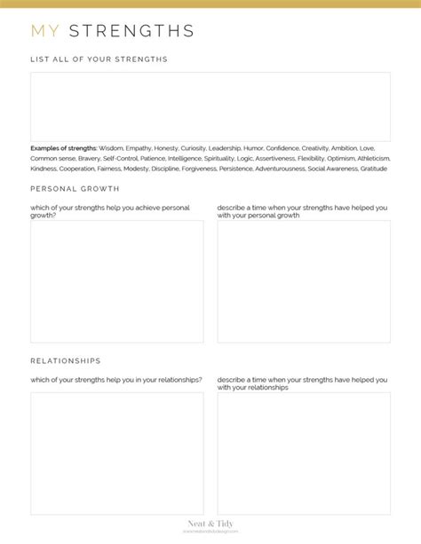 My Strengths Worksheet Neat And Tidy Design