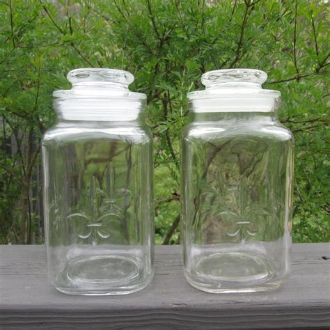 Vintage Glass Storage Jars Fleur De Lis