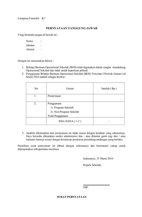 Format Lampiran Formulir Bos K7 Propinsi