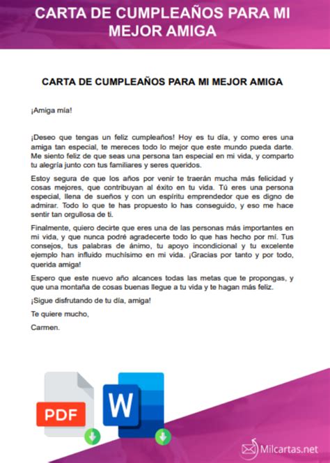Ejemplos De Cartas De Cumpleaños Para Mi Mejor Amiga Word