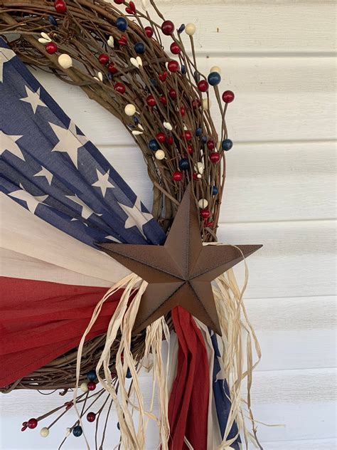 Red White Blue American Flag Wreath Bunting American Etsy