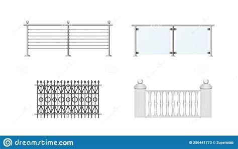 Set Of Realistic Fences Stone Metal Forged With Metallic Tube