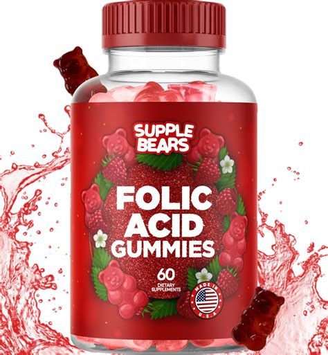 Supplebears Folic Acid Gummies 400mcg Pregnancy Gummy For Women 60 Raspberry Flavored Vitamins