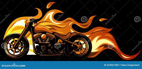 Custom Motorcycle With Flames Vector Illustration Design Stock Vector