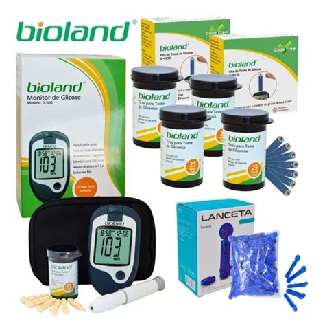 Kit Medidor Bioland Glicose 100 Tiras Glicemia 150 Lancetas