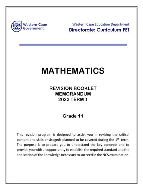 Mathematics Grade 11 Revision Memo Term 1 2023 Pdf Mathematics