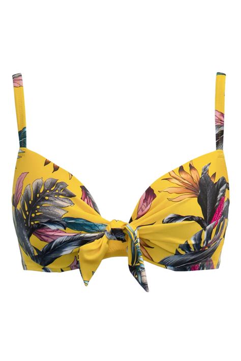 Paradiso Lightly Padded Underwired Front Tie Bikini Top In Yellow Pour Moi