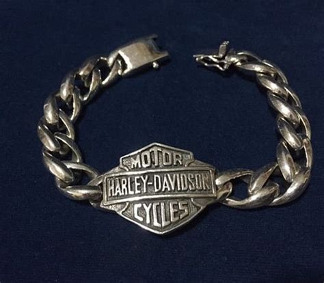 Heavy Harley Davidson Sterling Curb Link Biker Bracelet Stamped