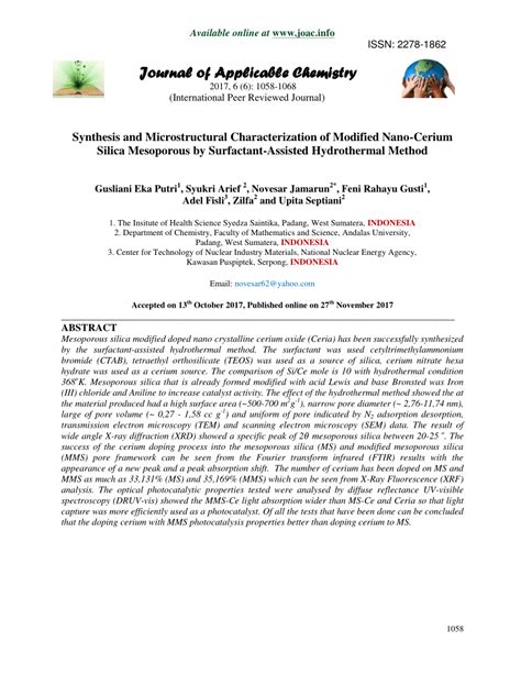 Pdf Synthesis And Microstructural Characterization Of Modified Nano