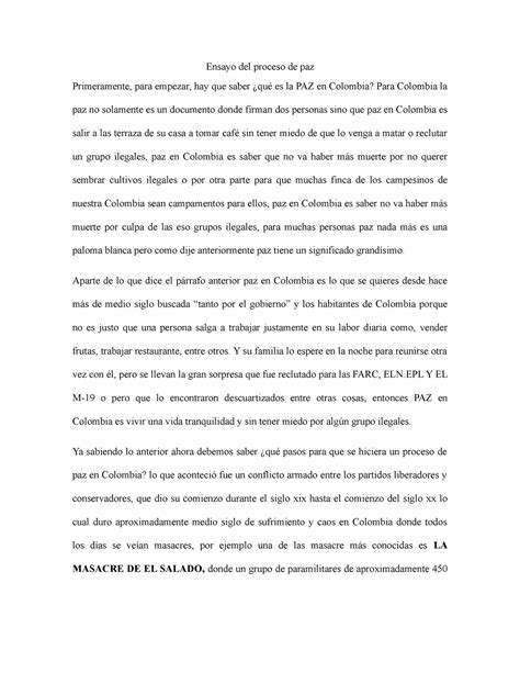 Ensayo Del Proceso De Paz Ensayo Del Proceso De Paz Primeramente