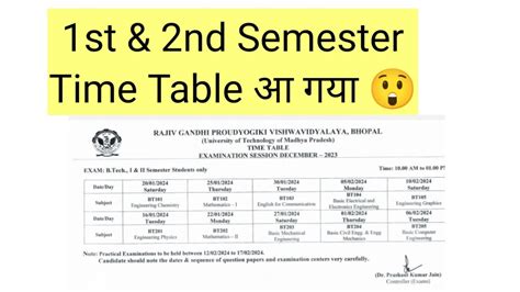 Rgpv Btech St Nd Semester Time Table Rgpv St Semester Time