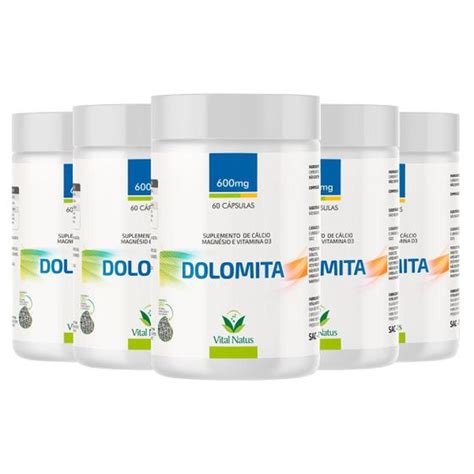 Kit 5 Dolomita D 600mg Calcio Magnésio Vitamina D 5x60 Caps 100