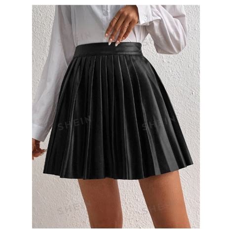 High Waist Pleated Pu Leather Skirt With Sh In Pouch Shopee Philippines