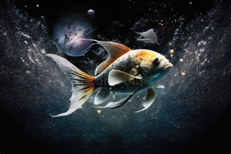 Flying Fish Among Planets And Stars In Space Aquarium Fish In Space