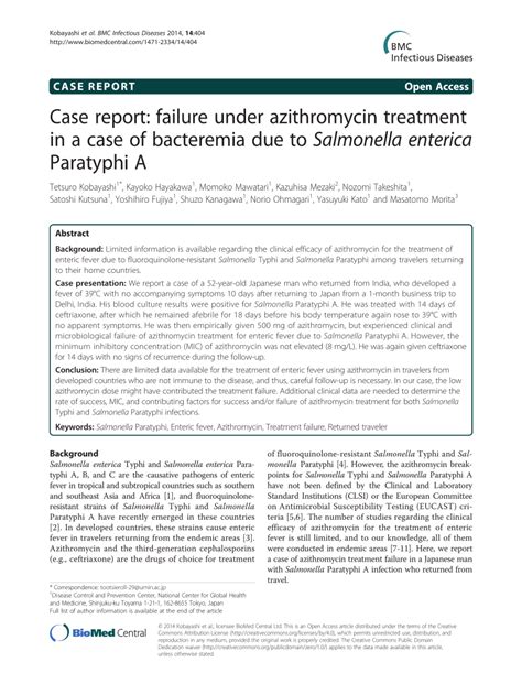 PDF Case Report Failure Under Azithromycin Treatment In A Case Of