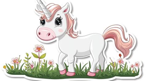 A Cartoon Of A White Unicorn With Pink Ears And Pink Ears Premium AI