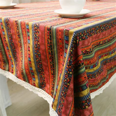 Estilo Nacional Bohemian Tarja Impressa Algod O Rendas Toalha De Mesa