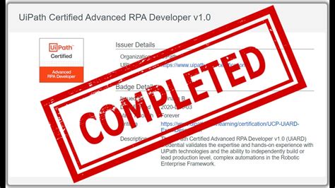 UiPath Advanced Developer UiPath ARDv1 UiPath Advanced RPA Developer