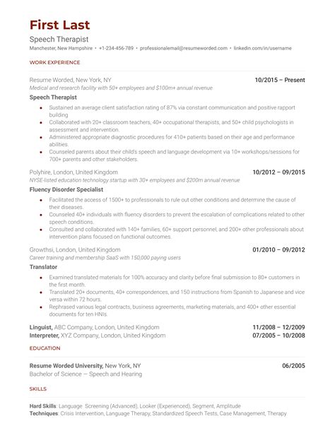 Speech Therapist Resume Examples for 2025 | Resume Worded