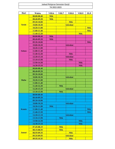 Jadwal Pelajaran Semester Ganjil Pdf