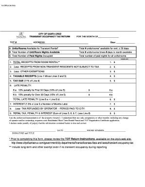 Fillable Online 1 Page TOT Return Form Reg Number Jan17 Xlsm Fax Email