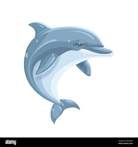 Gray Blue Cartoon Dolphin Isolated On White Background Flat Vector