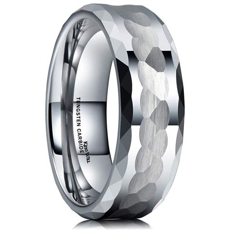 King Will Hammer Mm Silver Tungsten Ring Hammered Multi Faceted Men