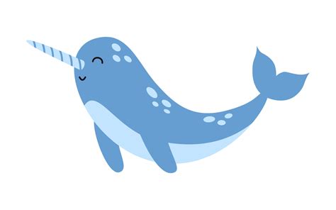 Vector blue narwhal. Cute marine life animal in flat design. Narwhal with horn. 16819351 Vector ...